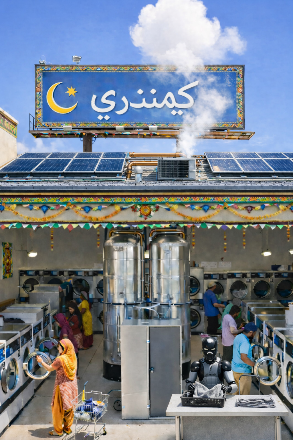 Laundry retrofit concept with solar and heat reuse
